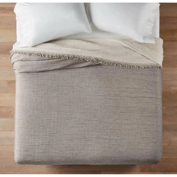 Full/Queen Reversible Textured Cotton Chambray Coverlet Dark Gray/White NEW - Picture 6 of 7